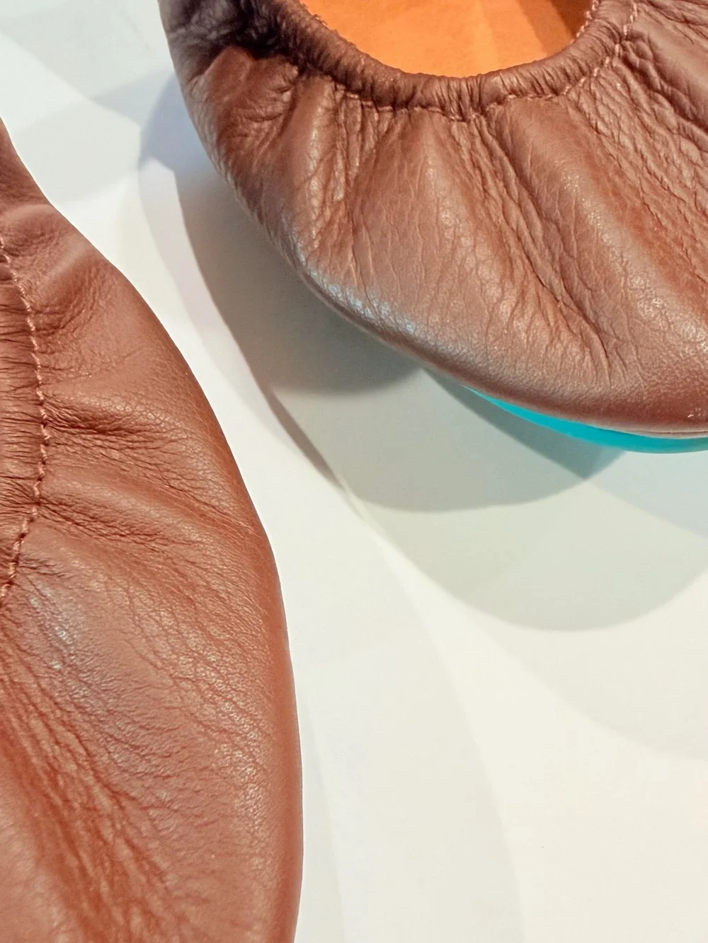 Tieks Kids Brown Leather Ballet Flats with Teal Pull Tab